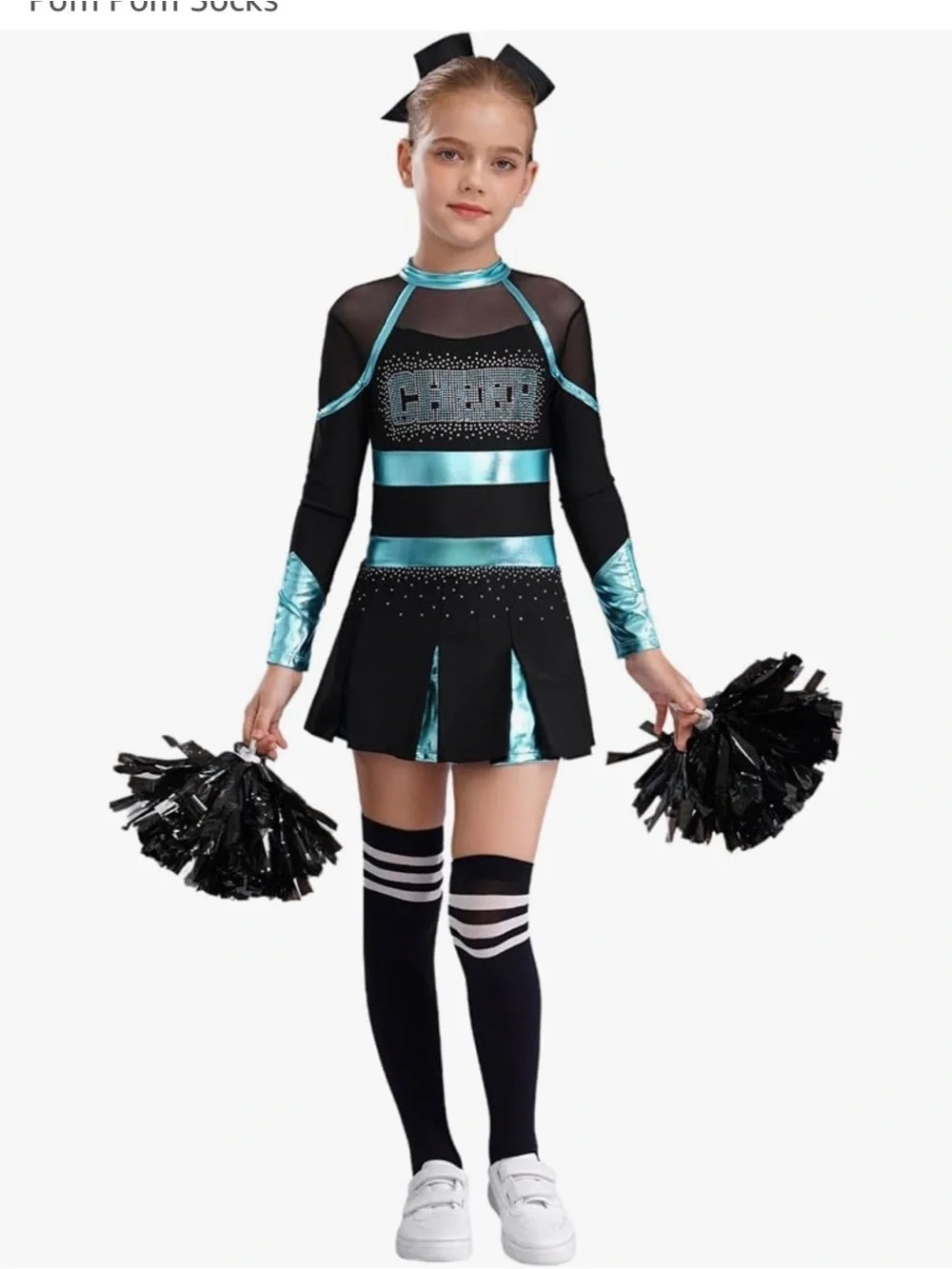 New teal and black  Long Sleeve Cheerleading Dance Halloween uniform girls sz 10